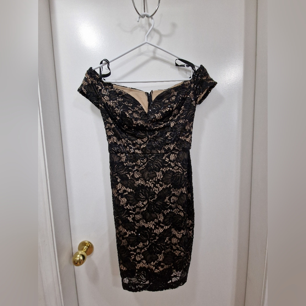 Bisou Bisou Black Tan Sweetheart Sheath Dress